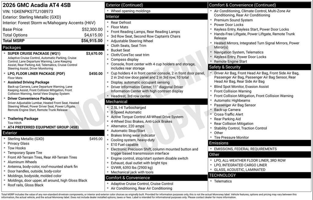 new 2026 GMC Acadia car, priced at $54,539