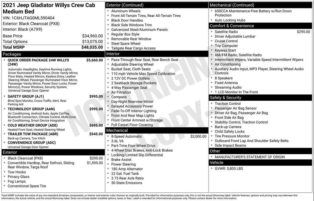 used 2021 Jeep Gladiator car, priced at $28,477