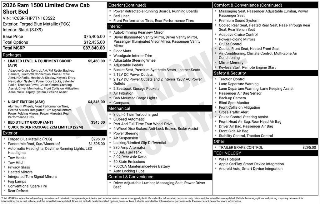 new 2026 Ram 1500 car, priced at $75,323