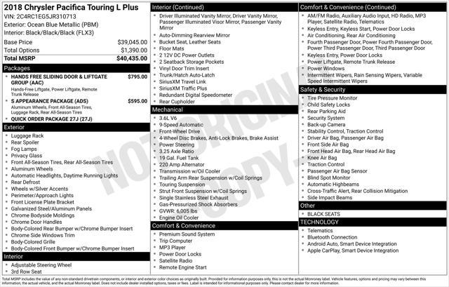 used 2018 Chrysler Pacifica car, priced at $18,877