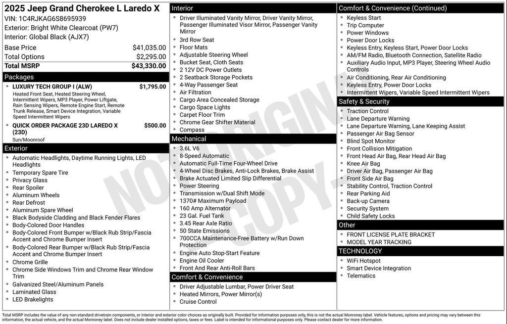 new 2025 Jeep Grand Cherokee L car, priced at $33,737
