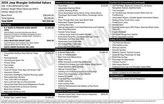 used 2020 Jeep Wrangler Unlimited car, priced at $27,977