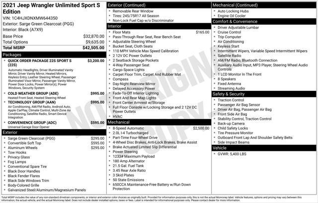 used 2021 Jeep Wrangler Unlimited car, priced at $25,477