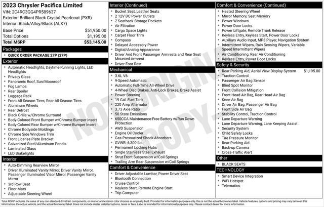 used 2023 Chrysler Pacifica car, priced at $39,977
