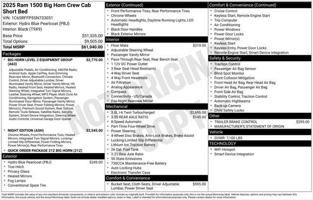 new 2025 Ram 1500 car, priced at $48,873