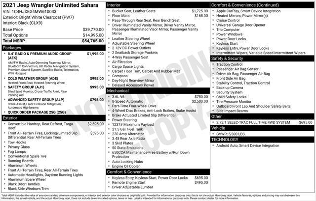 used 2021 Jeep Wrangler Unlimited car, priced at $37,977