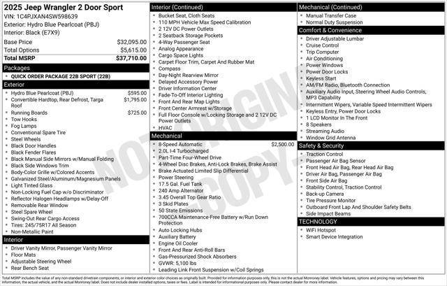 new 2025 Jeep Wrangler car, priced at $34,109