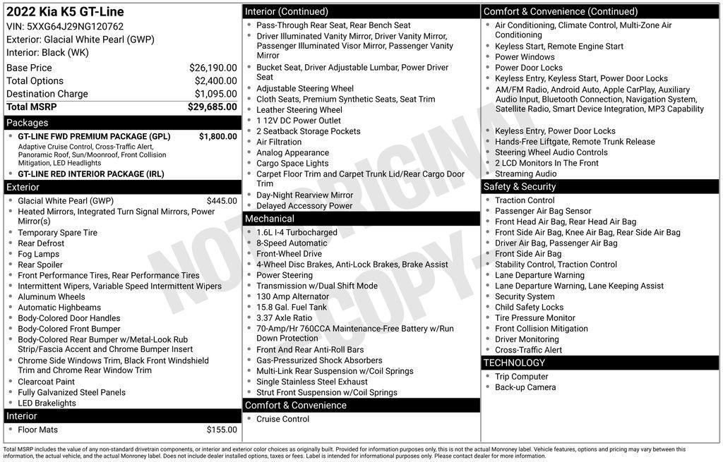 used 2022 Kia K5 car, priced at $18,085