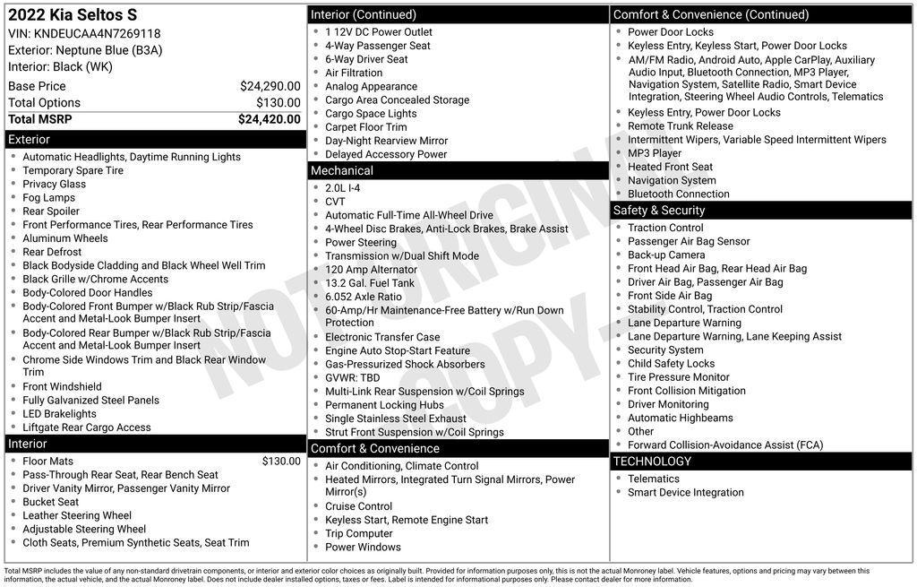 used 2022 Kia Seltos car, priced at $19,146