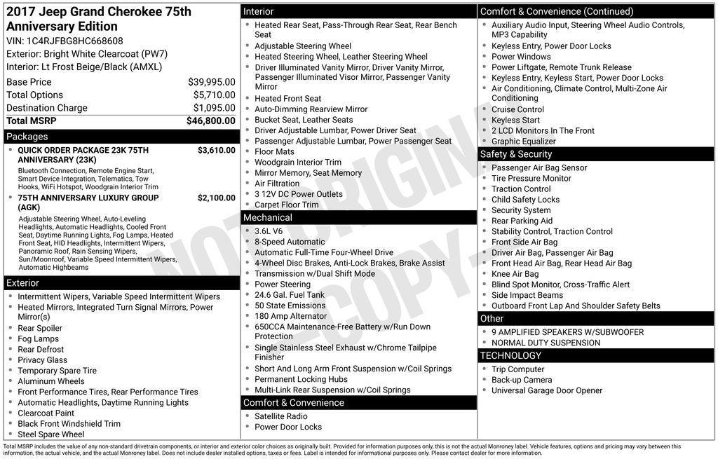 used 2017 Jeep Grand Cherokee car, priced at $15,298