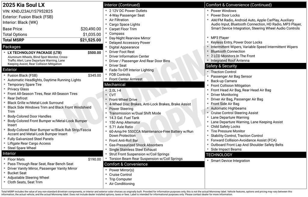new 2025 Kia Soul car, priced at $20,302