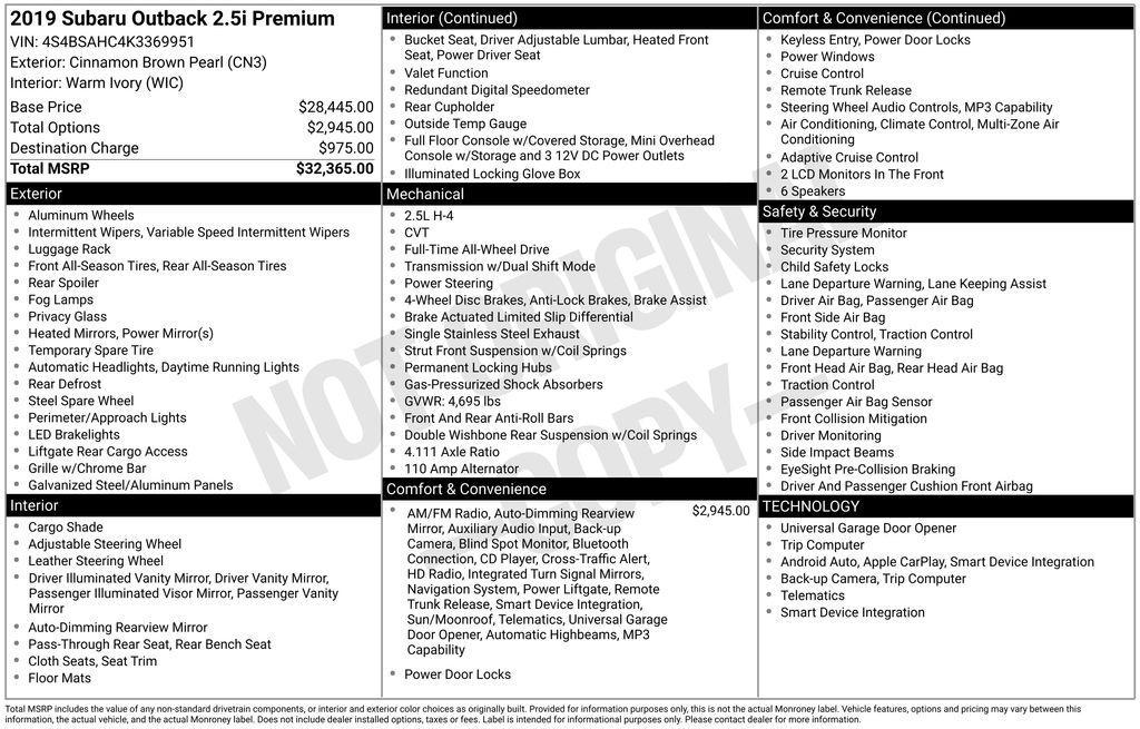 used 2019 Subaru Outback car, priced at $18,707