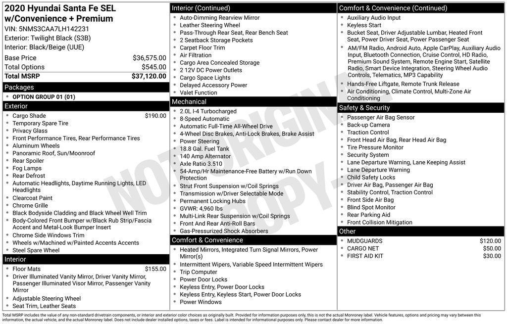 used 2020 Hyundai Santa Fe car, priced at $18,980