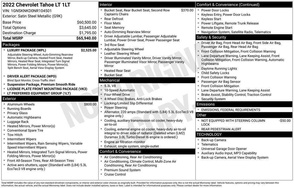 used 2022 Chevrolet Tahoe car, priced at $38,917