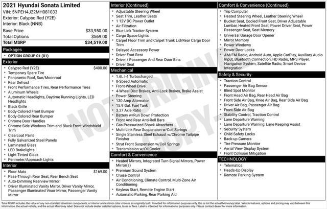 used 2021 Hyundai Sonata car, priced at $22,220
