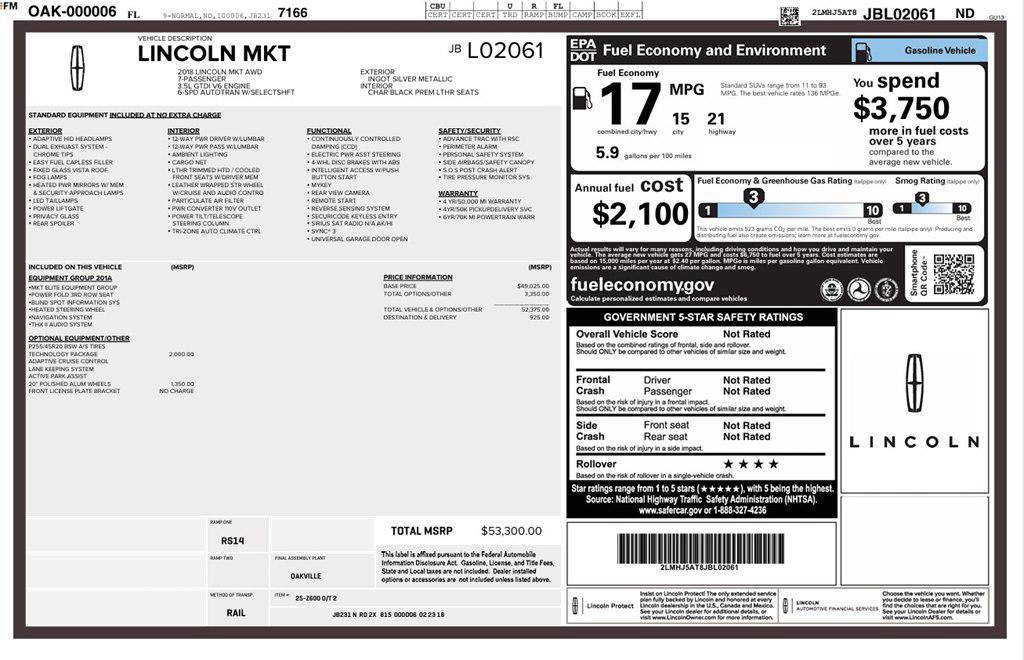 used 2018 Lincoln MKT car, priced at $17,995