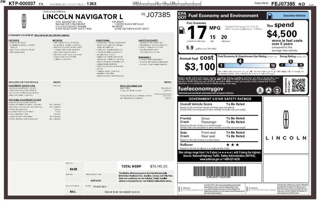 used 2015 Lincoln Navigator car, priced at $22,995