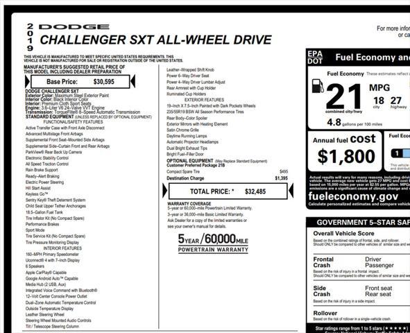 used 2019 Dodge Challenger car, priced at $17,995