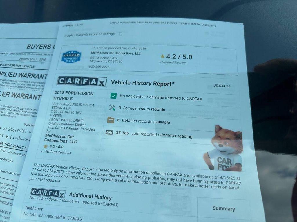 used 2018 Ford Fusion Hybrid car, priced at $15,495