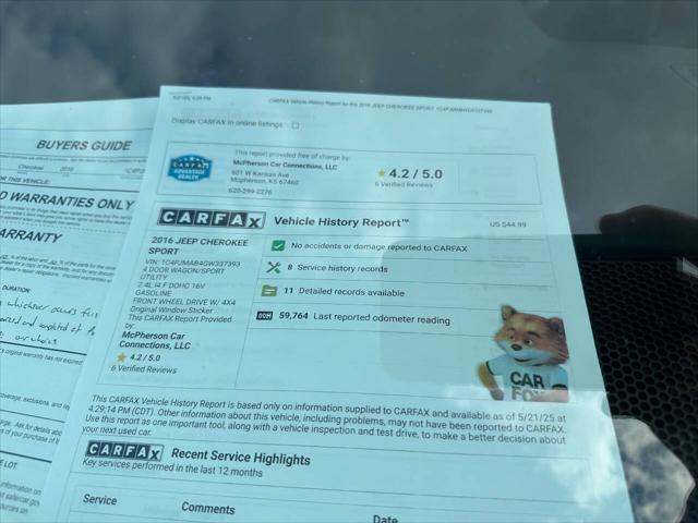 used 2016 Jeep Cherokee car, priced at $14,995