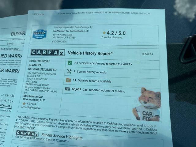 used 2018 Hyundai Elantra car, priced at $13,995