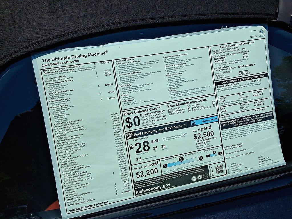 new 2026 BMW Z4 car, priced at $67,200