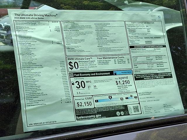 new 2025 BMW 530 car, priced at $75,180