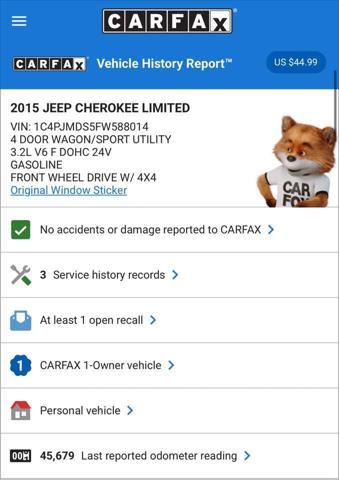 used 2015 Jeep Cherokee car, priced at $15,495