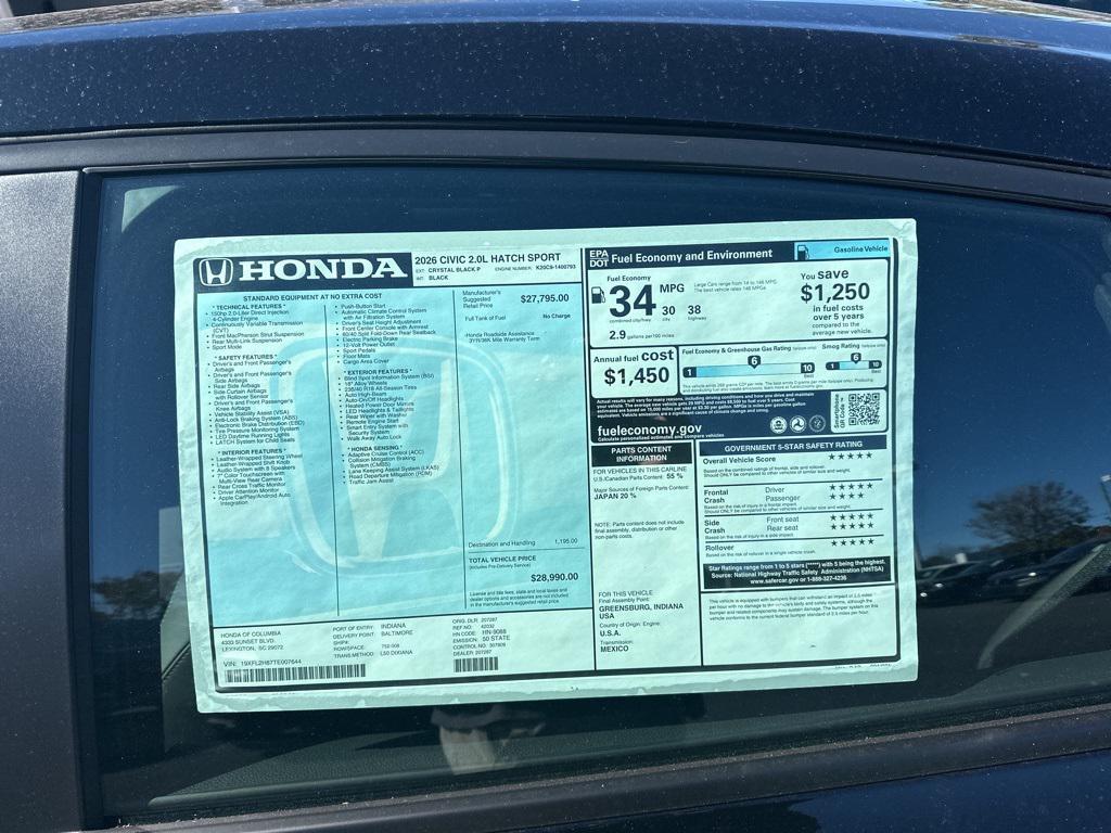 new 2026 Honda Civic car, priced at $27,800