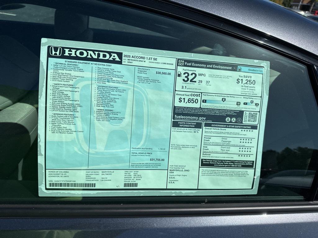 new 2025 Honda Accord car, priced at $30,435