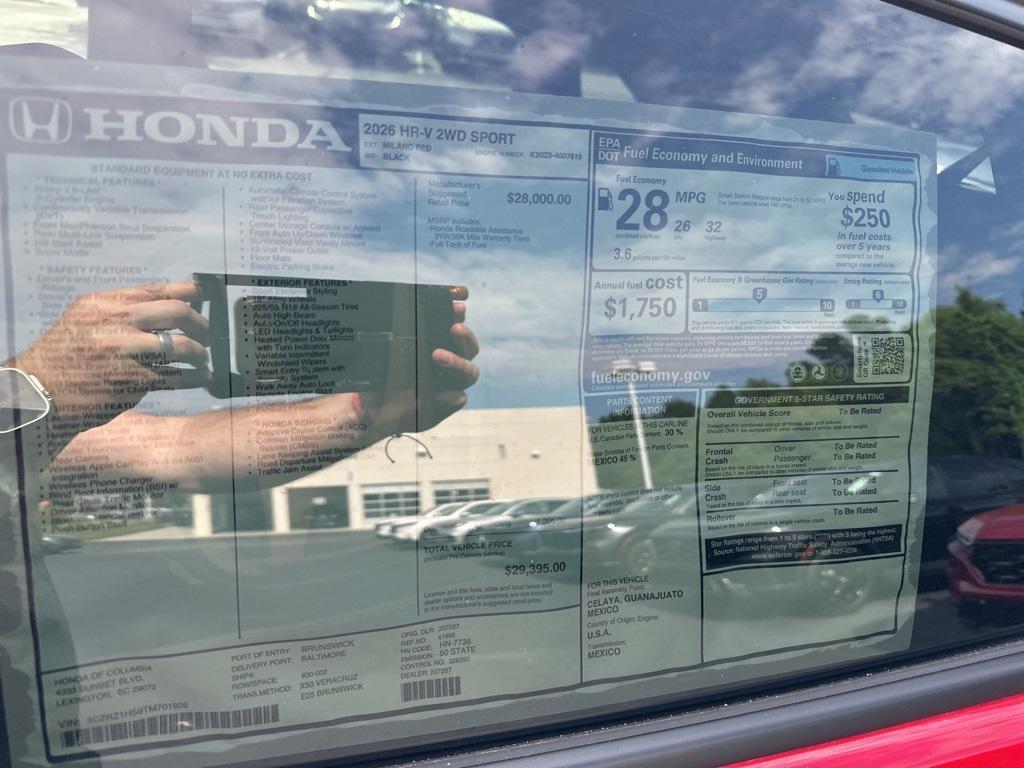 new 2026 Honda HR-V car, priced at $28,195