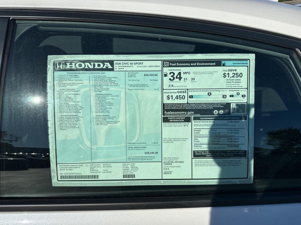 new 2026 Honda Civic car, priced at $27,589
