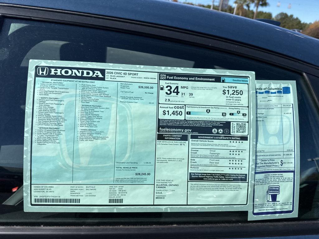 new 2026 Honda Civic car, priced at $27,090