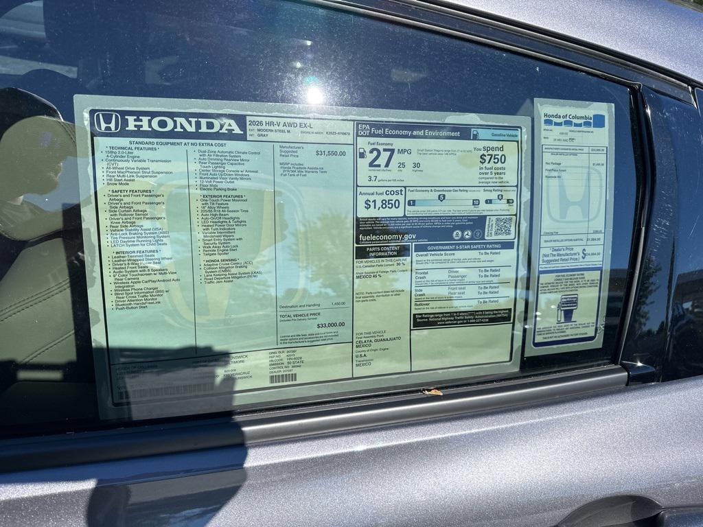 new 2026 Honda HR-V car, priced at $32,500