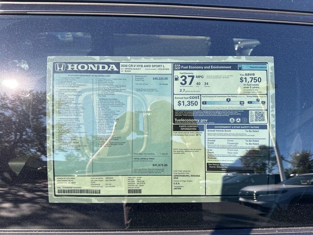 new 2026 Honda CR-V Hybrid car, priced at $39,699