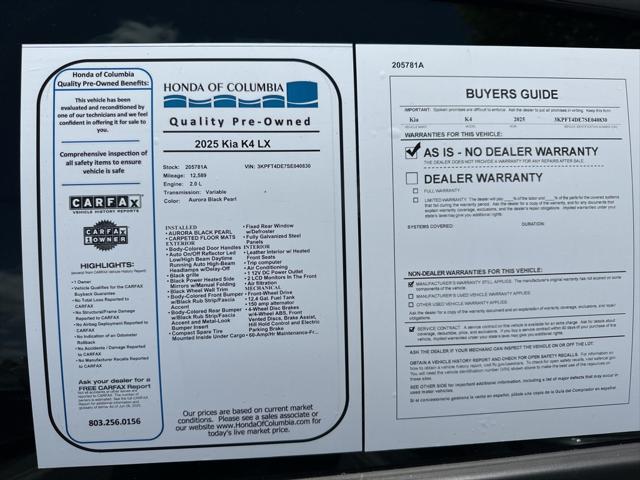 used 2025 Kia K4 car, priced at $21,285
