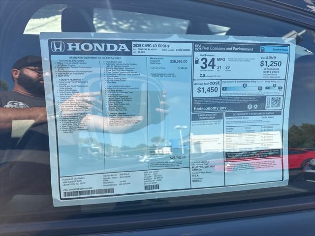 new 2026 Honda Civic car, priced at $27,245