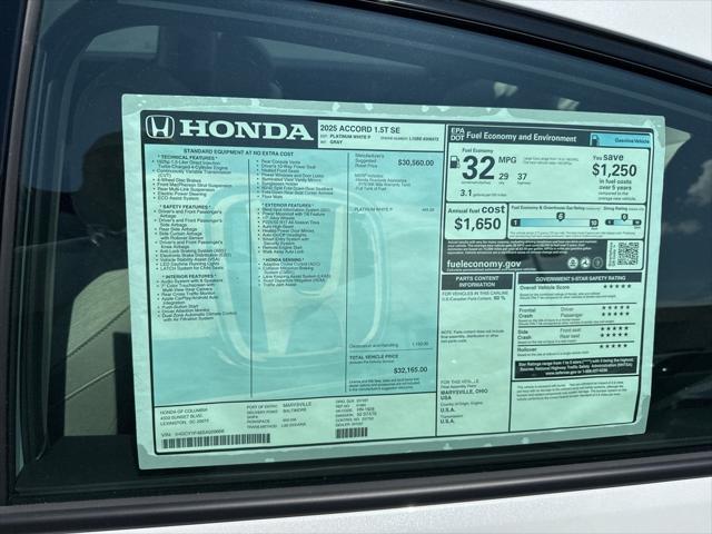 new 2025 Honda Accord car, priced at $30,821