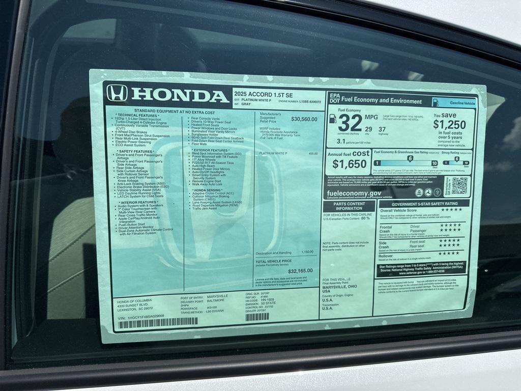new 2025 Honda Accord car, priced at $30,821