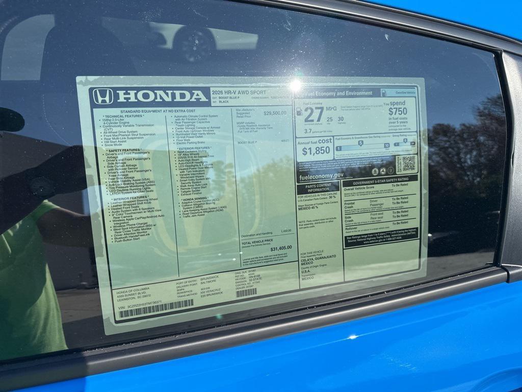 new 2026 Honda HR-V car, priced at $31,405