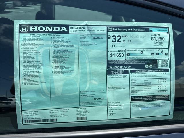 new 2025 Honda Accord car, priced at $30,390