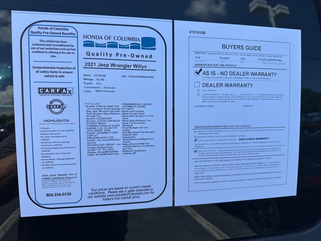 used 2021 Jeep Wrangler car, priced at $28,389