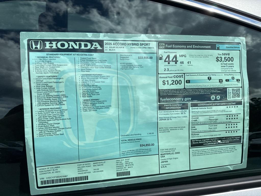 new 2025 Honda Accord Hybrid car, priced at $33,384