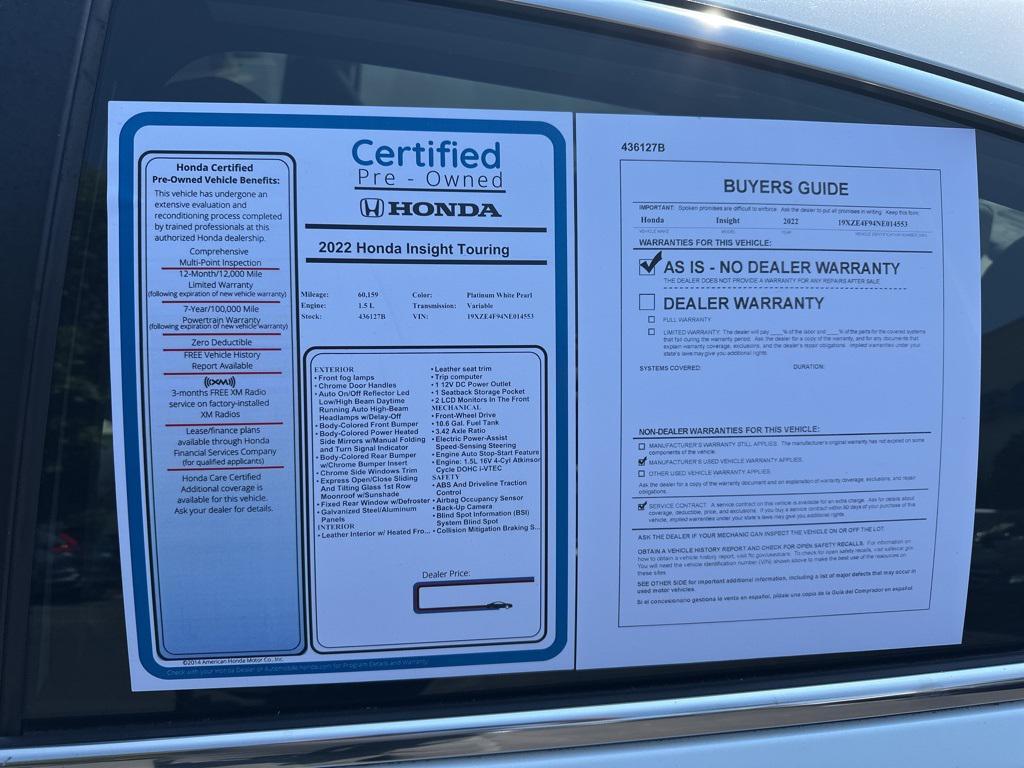 used 2022 Honda Insight car, priced at $22,689