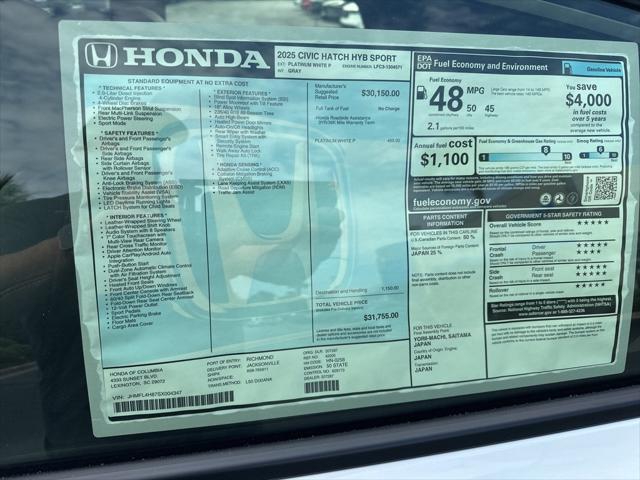 new 2025 Honda Civic Hybrid car, priced at $30,433