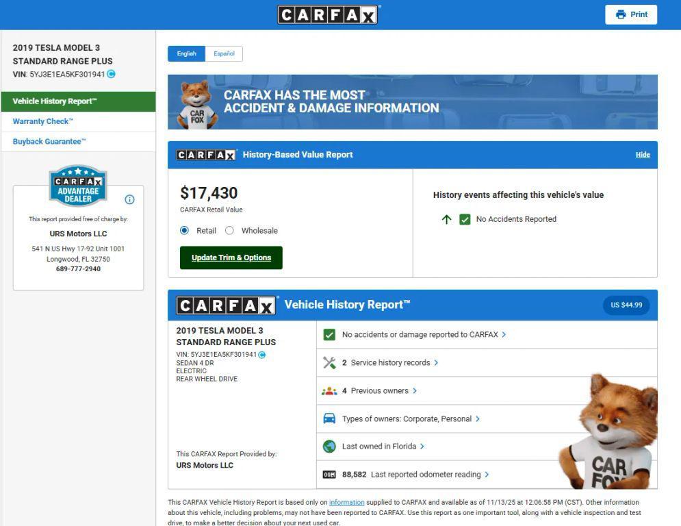 used 2019 Tesla Model 3 car, priced at $14,999