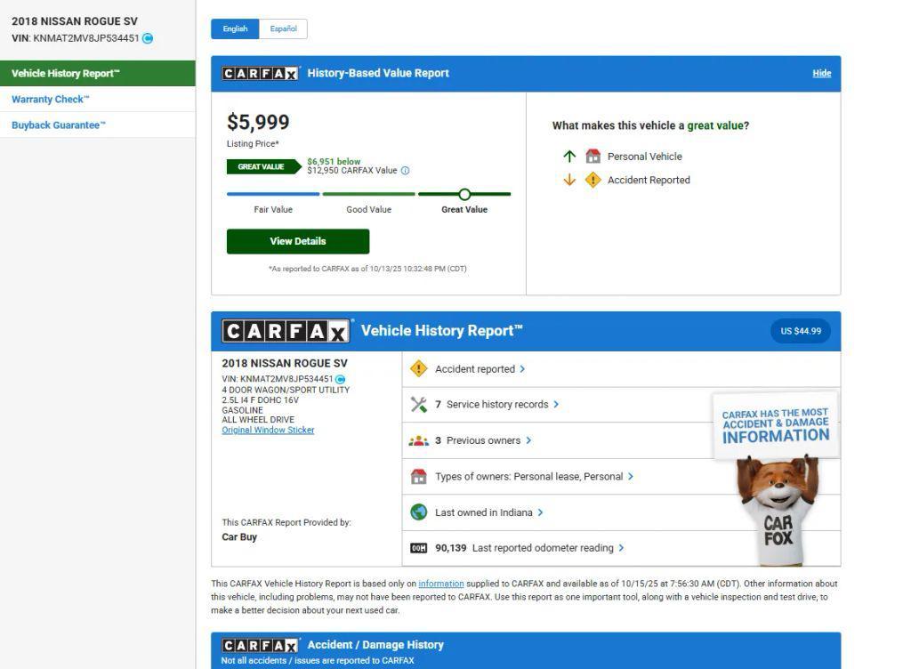 used 2018 Nissan Rogue car, priced at $6,499