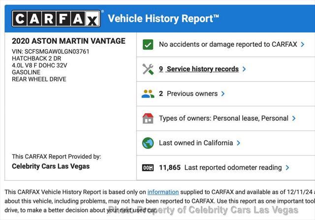 used 2020 Aston Martin Vantage car, priced at $99,999