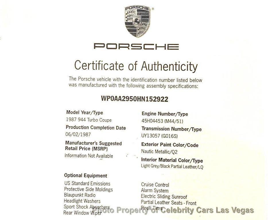used 1987 Porsche 944 car, priced at $89,999