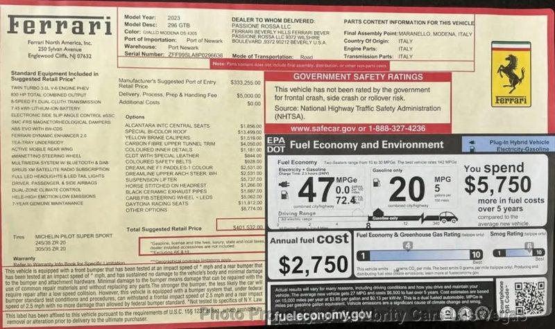 used 2023 Ferrari 296 GTB car, priced at $320,950